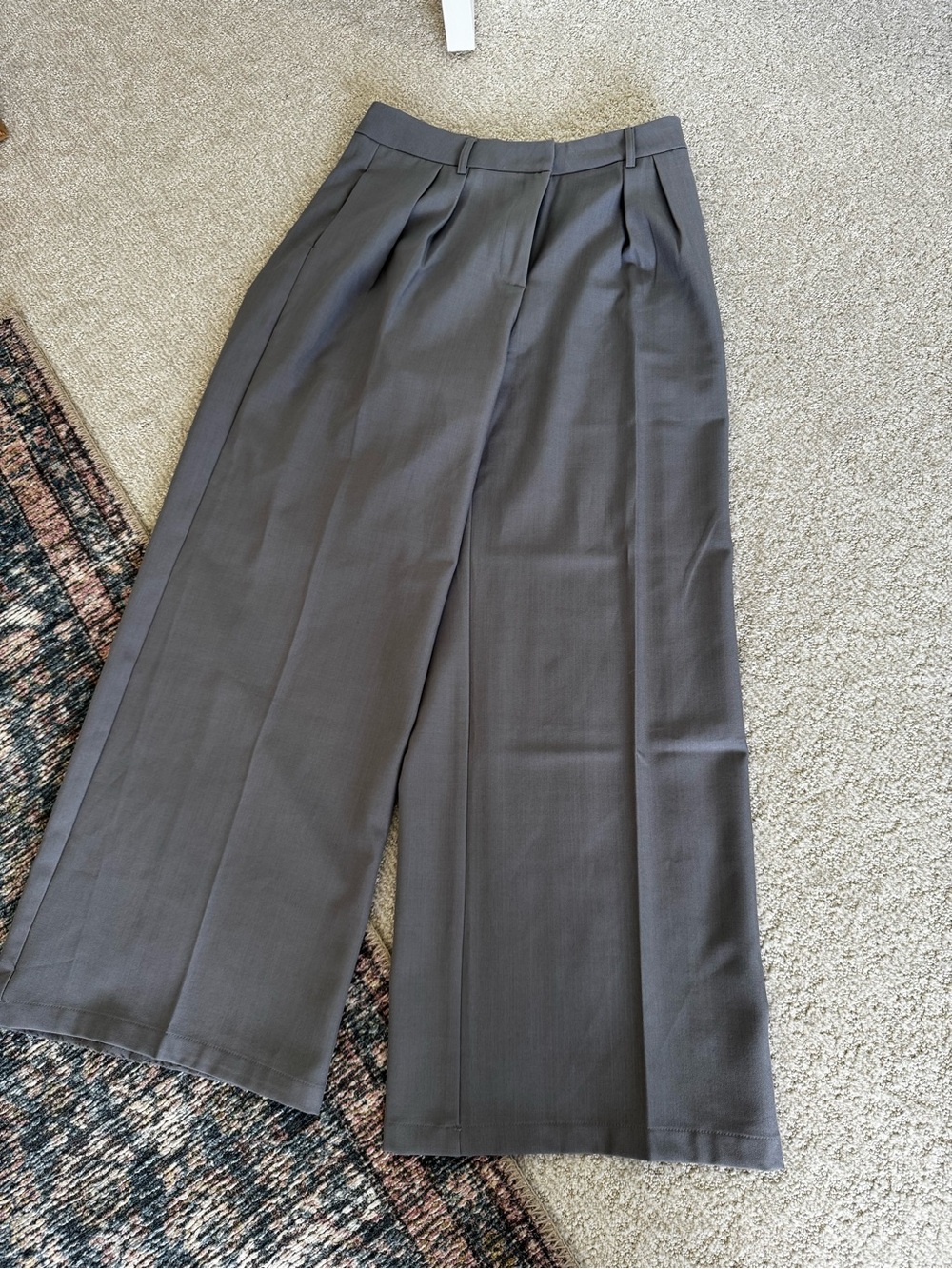 Wide-Leg Pleated Trousers in Charcoal Gray